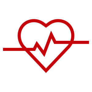Red heart with a line running through it indicating a heartbeat