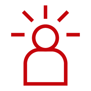 Outline of a person with lines around the head
