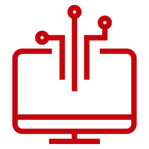 Red computer screen with lines coming out of the top